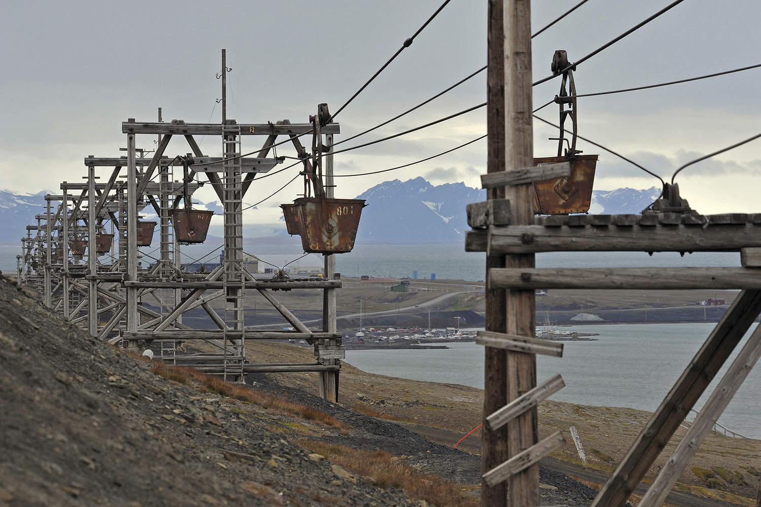 Historical wooden mining cableway for transporting coal, 21 August 2012